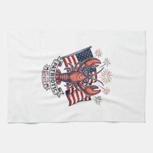 Patriotic Lobster Flag Vintage Engraving T-Shirt_1 Tea Towel