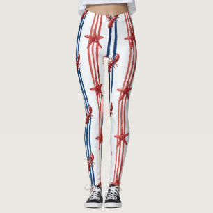 Patriotic Lobster Red White Blue Stars (1) Leggings