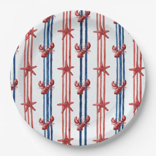 Patriotic Lobster Red White Blue Stars (1) Paper Plate