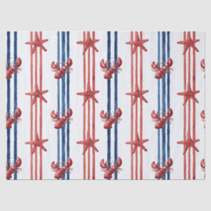 Patriotic Lobster Red White Blue Stars (1) Tissue Paper