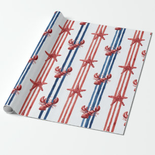 Patriotic Lobster Red White Blue Stars (1) Wrapping Paper