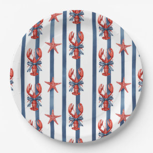 Patriotic Lobster Red White Blue Stars (2) Paper Plate