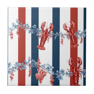 Patriotic Lobster Red White Blue Stars (2) Tile
