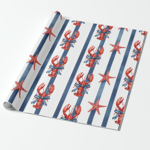 Patriotic Lobster Red White Blue Stars (2) Wrapping Paper