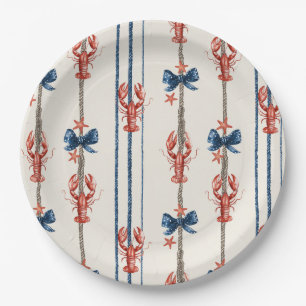 Patriotic Lobster Red White Blue Stars (3) Paper Plate