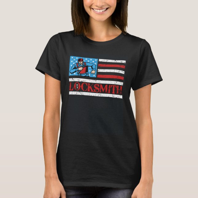 Patriotic Locksmith Lock Picker Key Maker USA Flag T-Shirt (Front)
