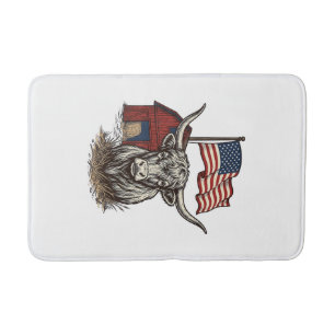 Patriotic Longhorn Cow and Red Barn Vector Design_ Bath Mat