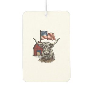 Patriotic Longhorn Cow and Red Barn Vector Design_ Car Air Freshener