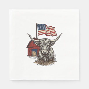 Patriotic Longhorn Cow and Red Barn Vector Design_ Napkin
