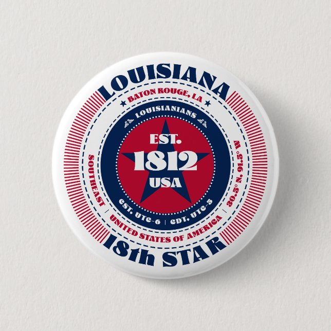 Patriotic Louisiana Circle with State Details 6 Cm Round Badge (Front)