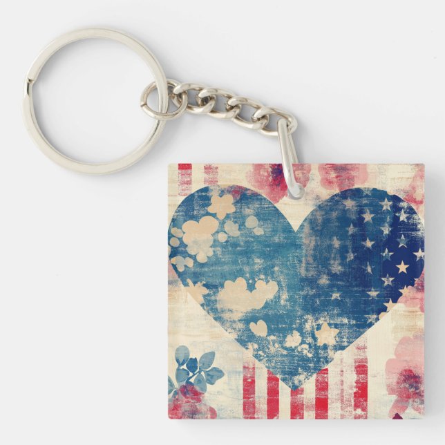 Patriotic Love and Florals Key Ring (Front)