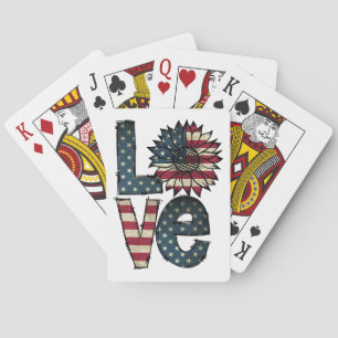 Patriotic LOVE Design   Stars, Stripes & Sunflower Playing Cards