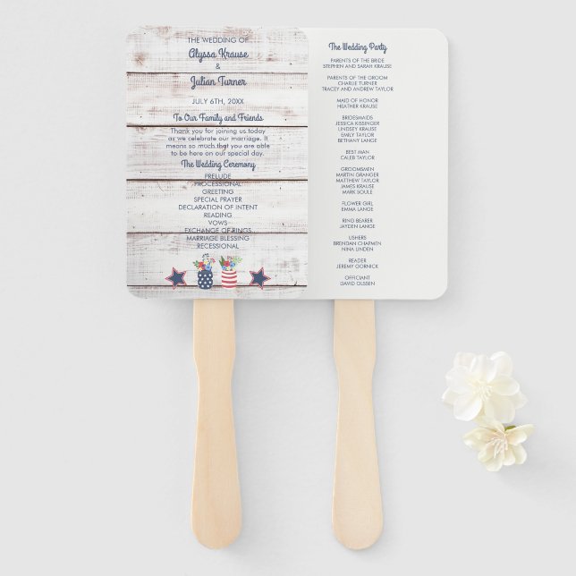 Patriotic Love Fourth of July Wedding Ceremony Pro Hand Fan (Front and Back)