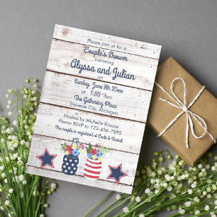 Patriotic Love Rustic 4th of July Couple's Shower Invitation