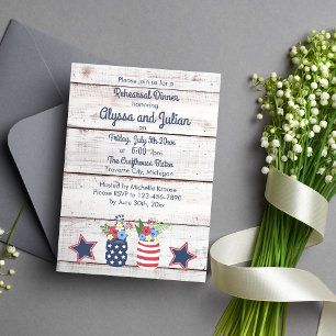 Patriotic Love Rustic 4th of July Rehearsal Dinner Invitation