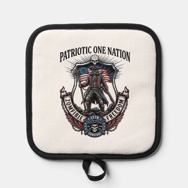 Patriotic Mad Road 1776 Warrior Zombie Apocalypse  Pot Holder (Front)