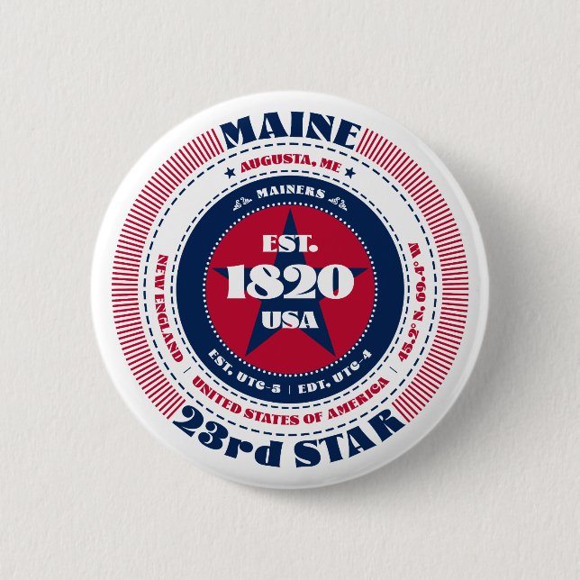 Patriotic Maine Circle with State Details 6 Cm Round Badge (Front)
