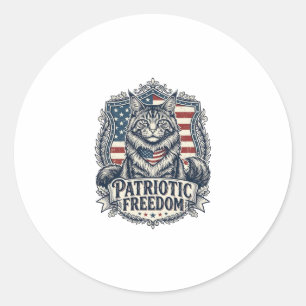 Patriotic Maine Coon Cat Classic Round Sticker
