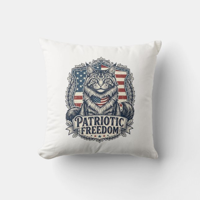 Patriotic Maine Coon Cat Cushion (Front)