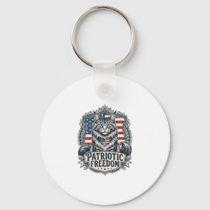Patriotic Maine Coon Cat Key Ring