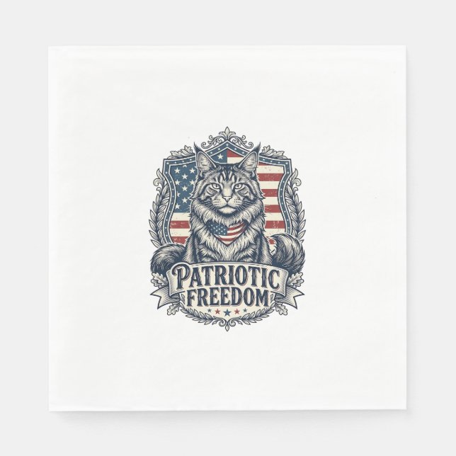 Patriotic Maine Coon Cat Napkin (Front)