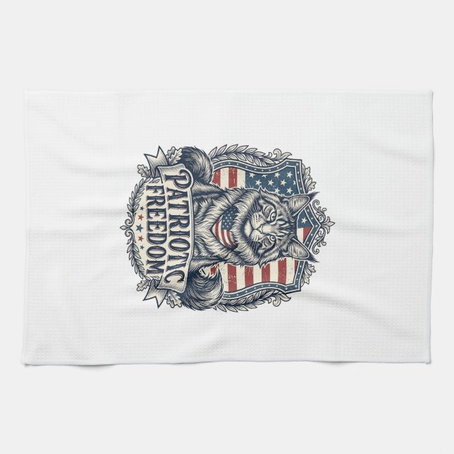 Patriotic Maine Coon Cat Tea Towel (Horizontal)