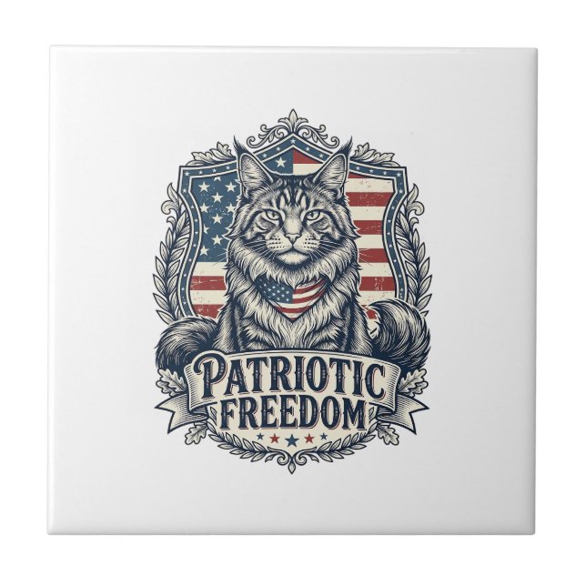 Patriotic Maine Coon Cat Tile (Front)
