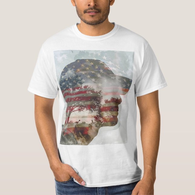 Patriotic Man Double Exposure T-Shirt (Front)
