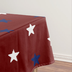 Patriotic maroon white navy blue stars holiday  tablecloth