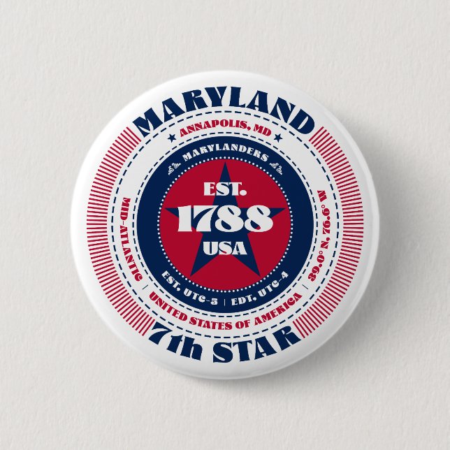 Patriotic Maryland Circle with State Details 6 Cm Round Badge (Front)