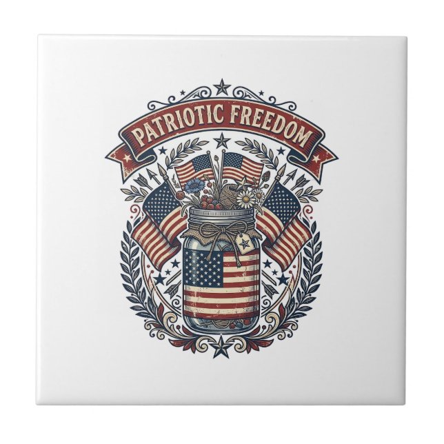 Patriotic Mason Jar Country Life Tile (Front)