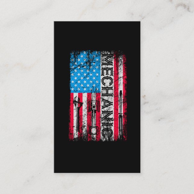 Patriotic Mechanic American Flag Craftsmen Tools Business Card (Front)