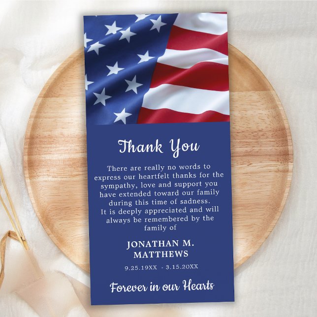 Patriotic Memorial American Flag Veteran Funeral Thank You Card (Creator Uploaded)
