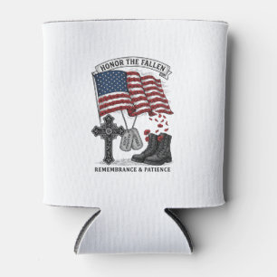 Patriotic Memorial Cross Boots Poppy Flag Shirt_1 Can Cooler