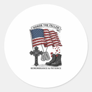 Patriotic Memorial Cross Boots Poppy Flag Shirt_1 Classic Round Sticker