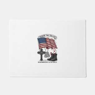 Patriotic Memorial Cross Boots Poppy Flag Shirt_1 Doormat