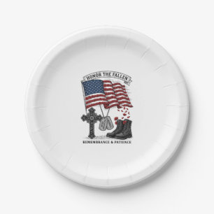 Patriotic Memorial Cross Boots Poppy Flag Shirt_1 Paper Plate