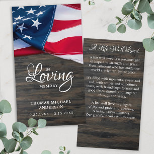 Patriotic Memorial Funeral Prayer Card US Flag
