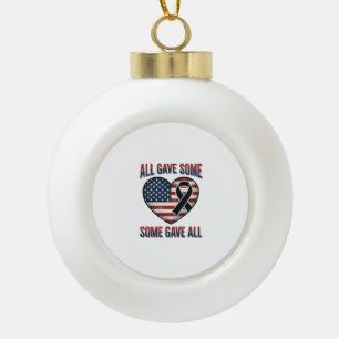 Patriotic Memorial Heart Ribbon Veteran Shirt Desi Ceramic Ball Christmas Ornament