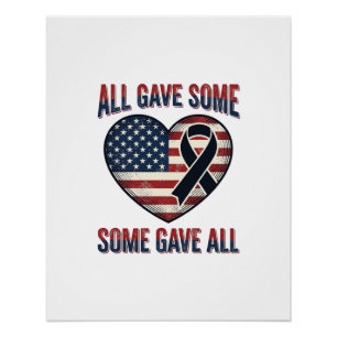 Patriotic Memorial Heart Ribbon Veteran Shirt Desi Poster