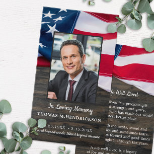 Patriotic Memorial Photo Funeral Prayer Card