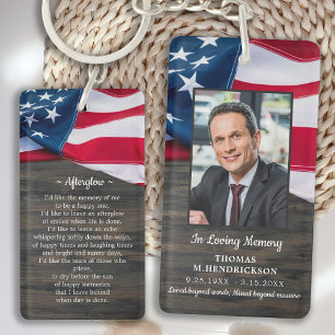 Patriotic Memorial Photo USA Flag Funeral Prayer  Key Ring