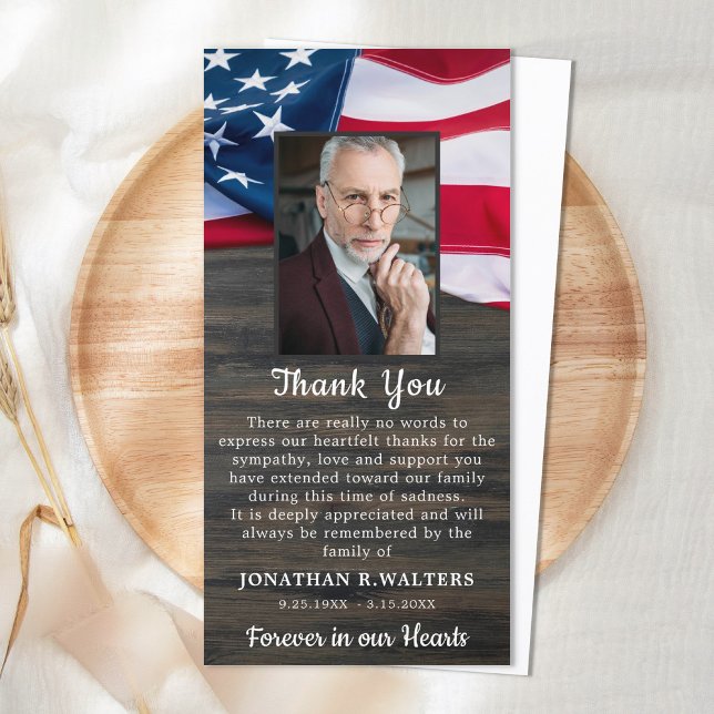 Patriotic Memorial Sympathy Photo Military Funeral Thank You Card (Creator Uploaded)