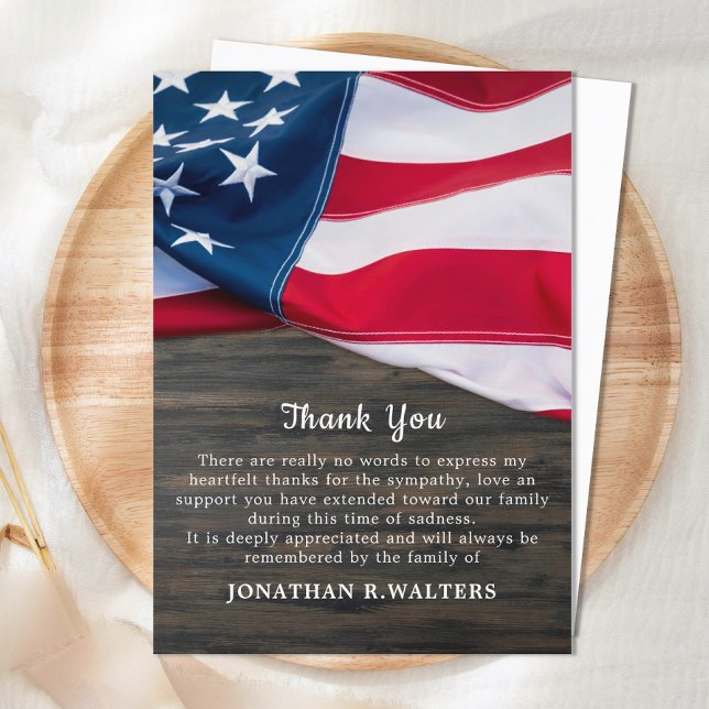Patriotic Memorial Sympathy USA Flag Funeral Thank Thank You Card (Creator Uploaded)