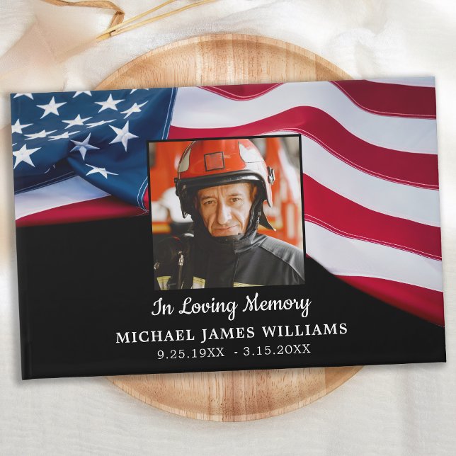 Patriotic Memorial USA American Flag Funeral Guest Book (Creator Uploaded)