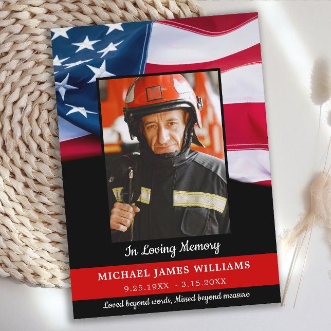 Patriotic Memorial USA Flag Firefighter Funeral Thank You Card (Creator Uploaded)