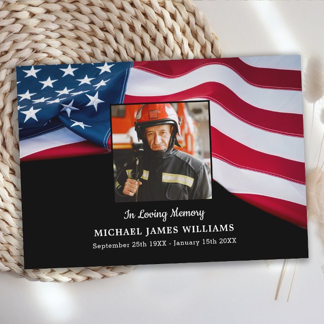 Patriotic Memorial USA Flag Firefighter Funeral Thank You Card (Creator Uploaded)