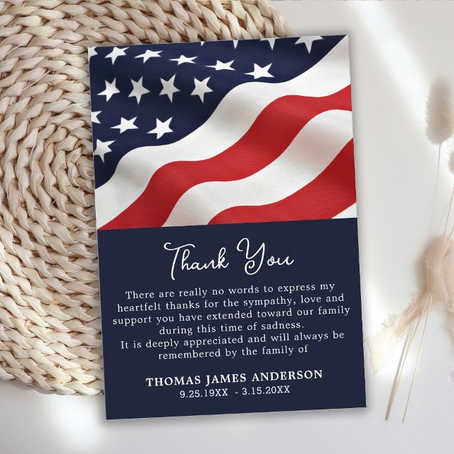 Patriotic Memorial Veteran American Flag Funeral Thank You Card (Creator Uploaded)