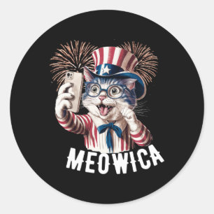 Patriotic Meowica 4th Of July Cat American Flag Se Classic Round Sticker