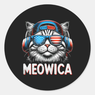 Patriotic Meowica 4th Of July Cat American Flag Us Classic Round Sticker